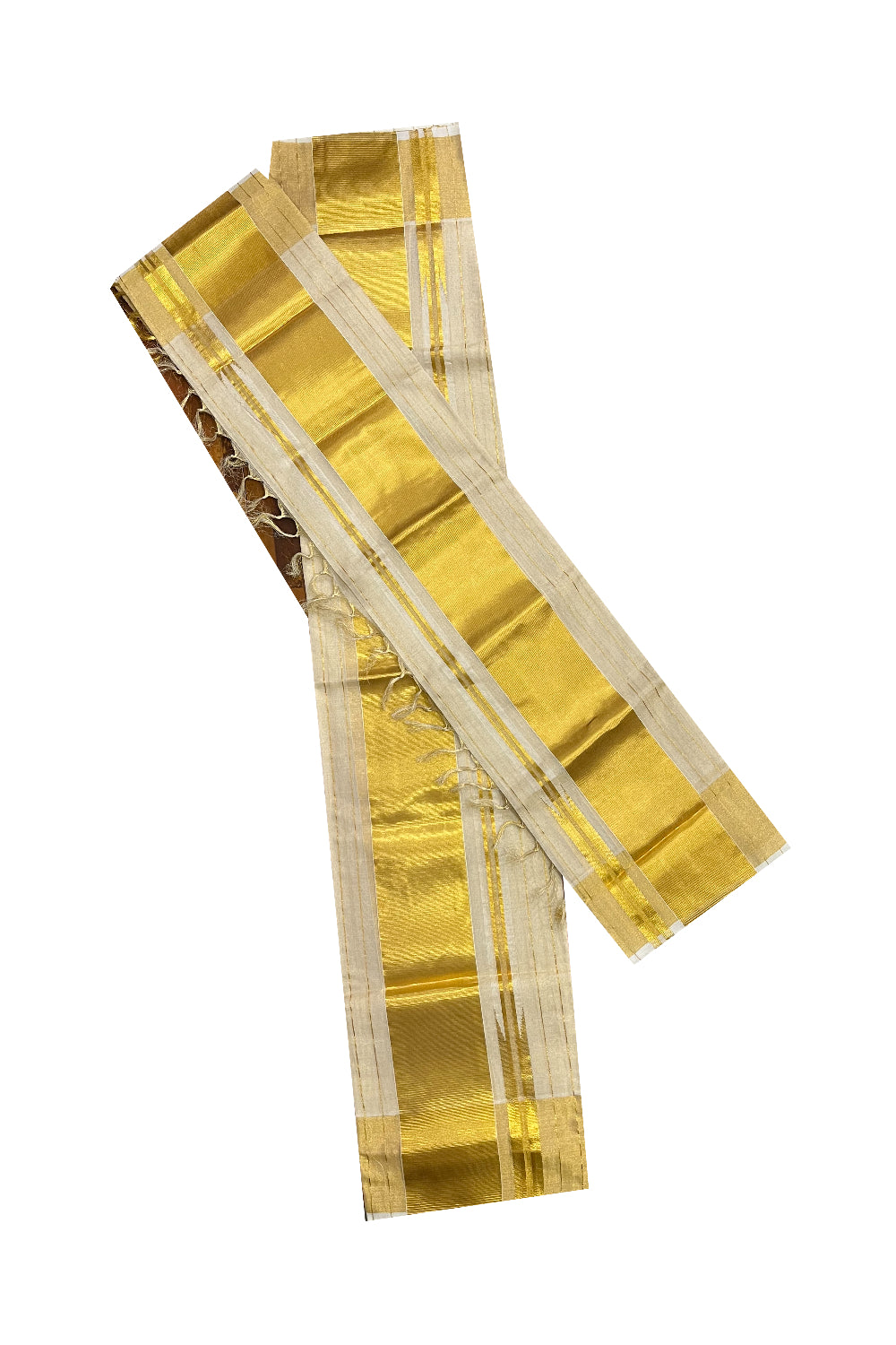 Southloom Handloom Tissue Premium Single Set Mundu with Kasavu Lines Across Body (2.80Mtrs)