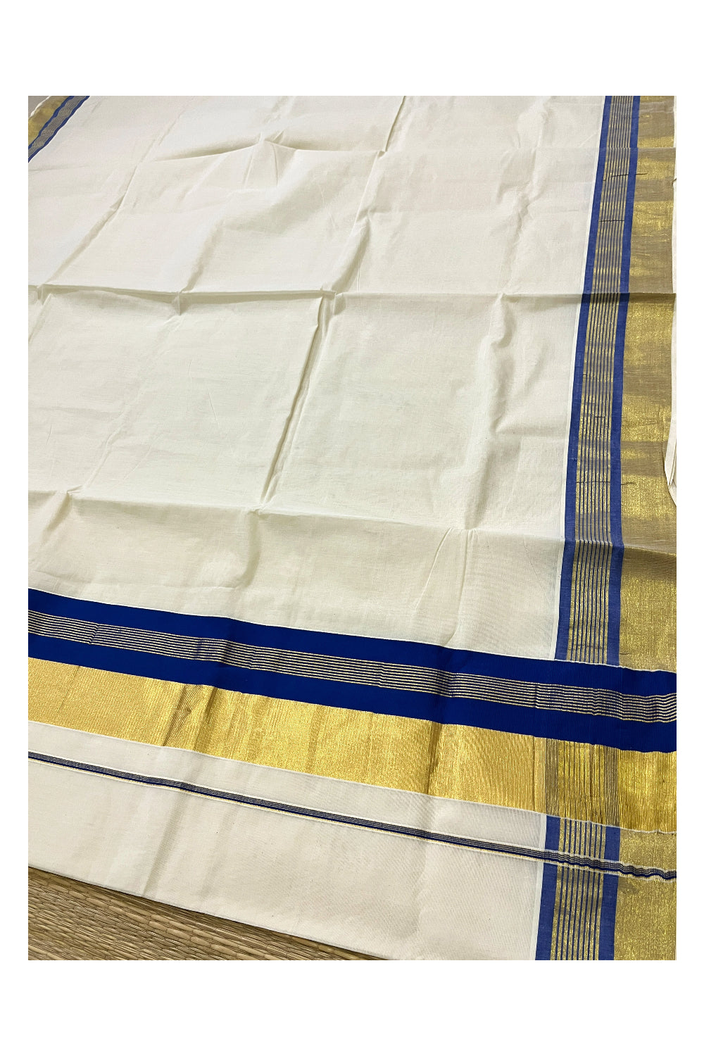 Pure Cotton Kerala Saree with Kasavu and Blue Border