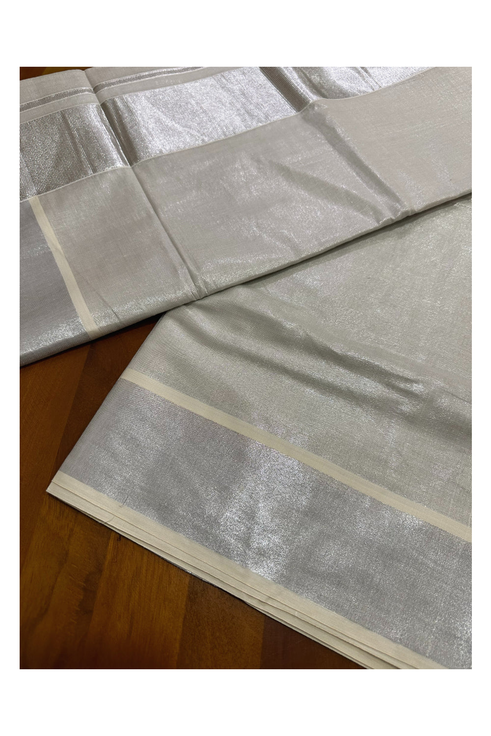 Kerala Silver Tissue Kasavu Plain Saree with 4 Inch Border