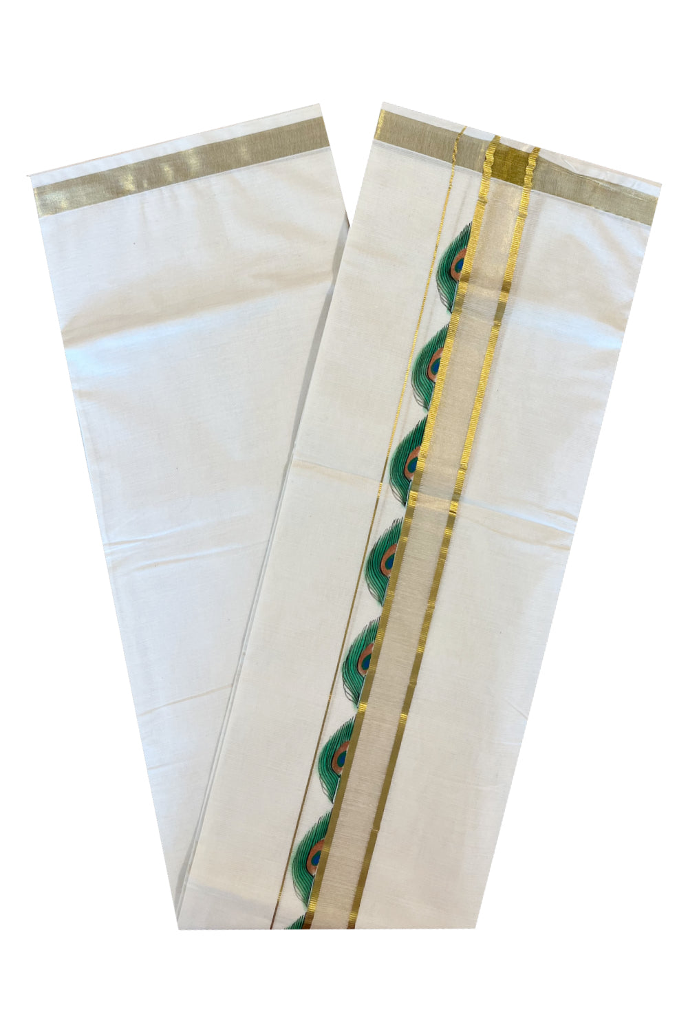 Kerala Pure Cotton Double Mundu with Mural Printed on Kasavu Border