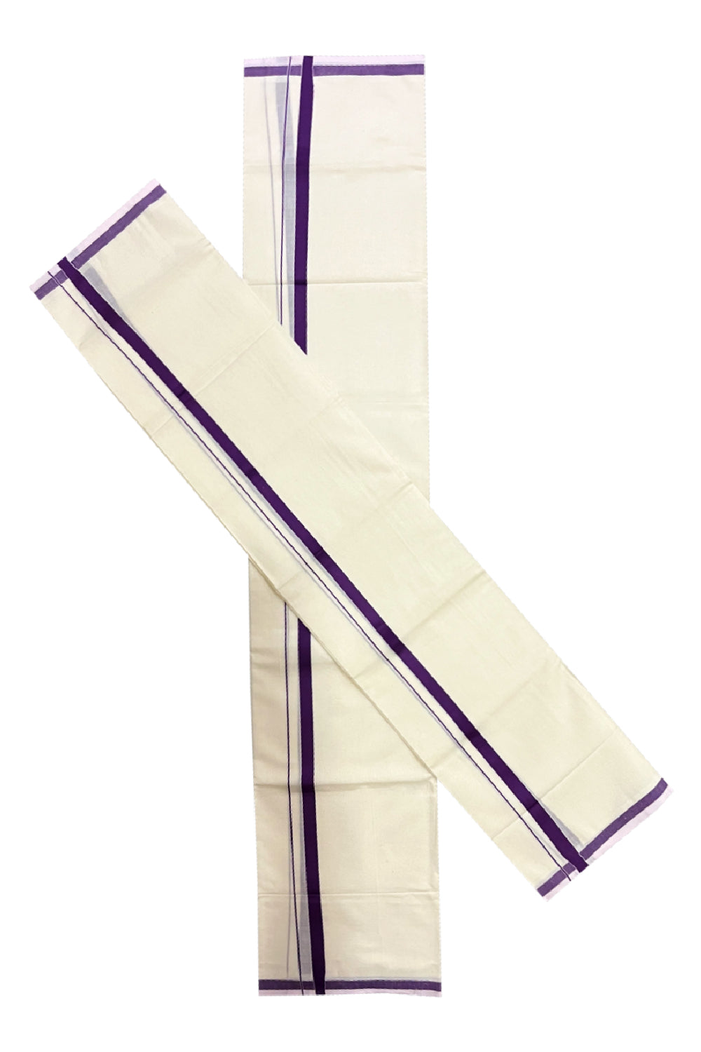 Kerala Cotton Mundum Neriyathum Single (Set Mundu) with Violet 0.5 inch Kara 2.75 Mtrs