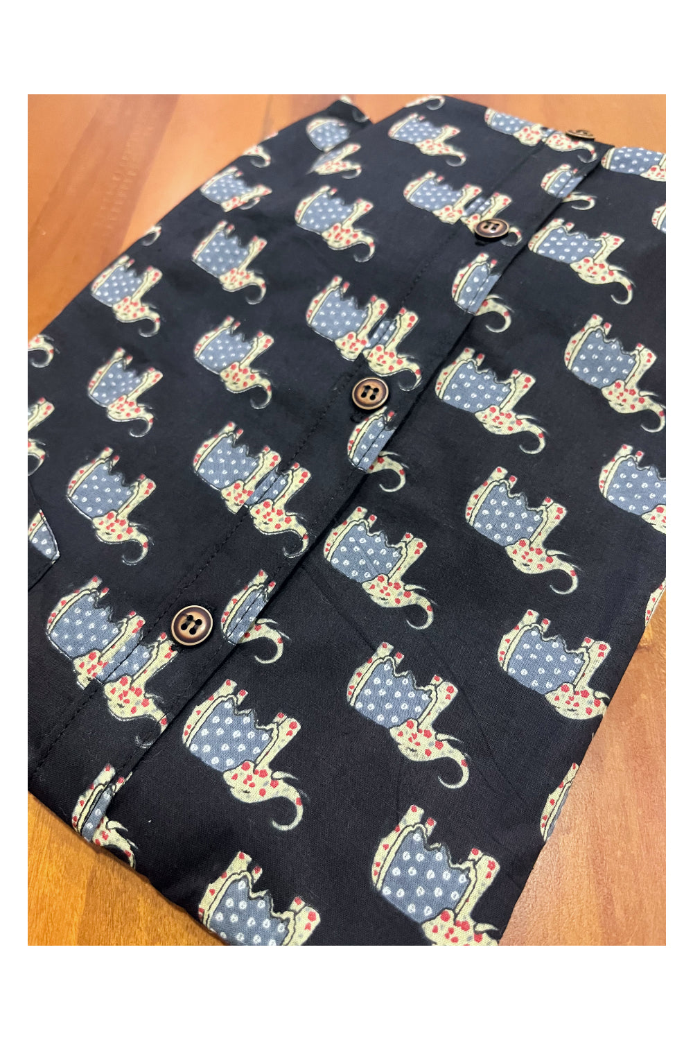 Southloom Jaipur Cotton Elephant Hand Block Printed Mandarin Collar Shirt (Full Sleeves)