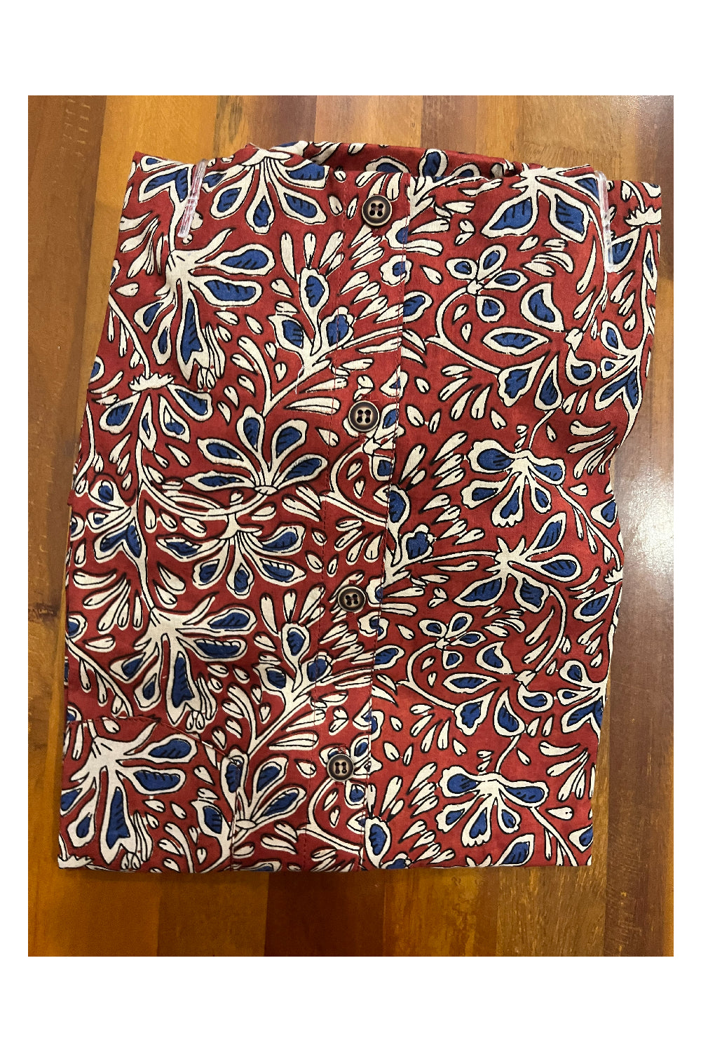 Southloom Jaipur Cotton Maroon Blue Floral Hand Block Printed Shirt (Half Sleeves)