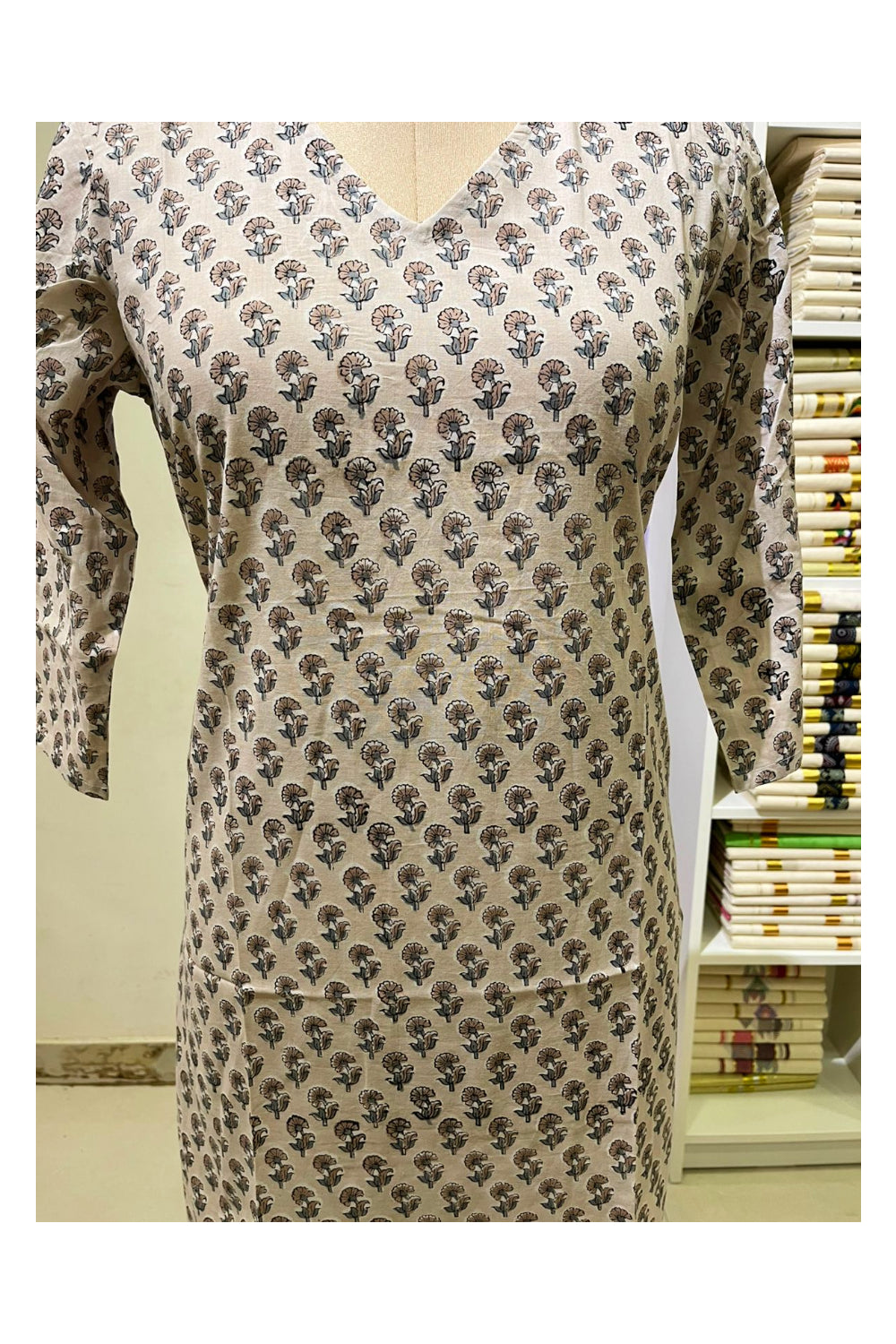 Southloom Stitched Cotton Kurti in blue Printed Designs