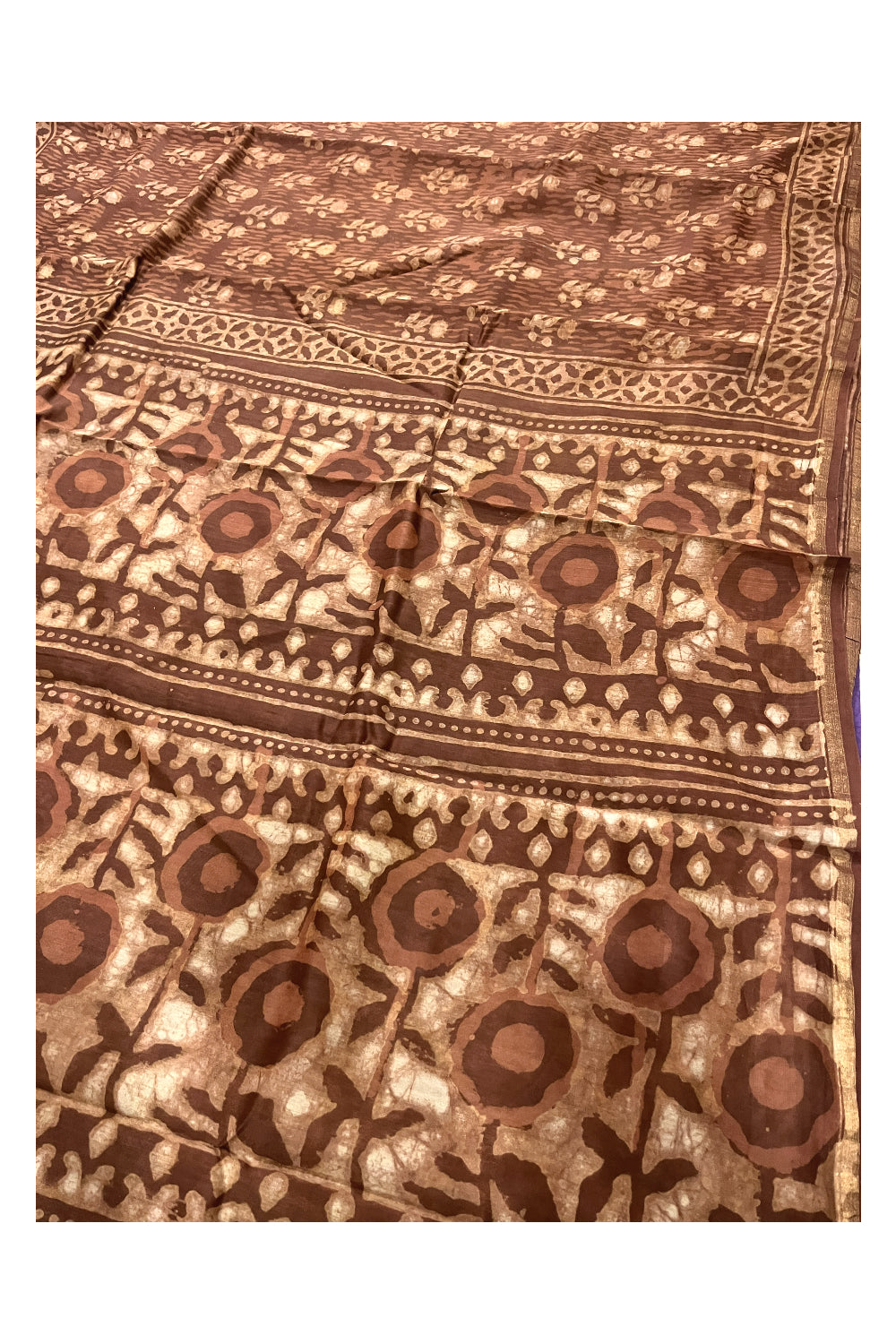 Southloom Chanderi Silk Brown Saree with Floral Designer Prints on Body