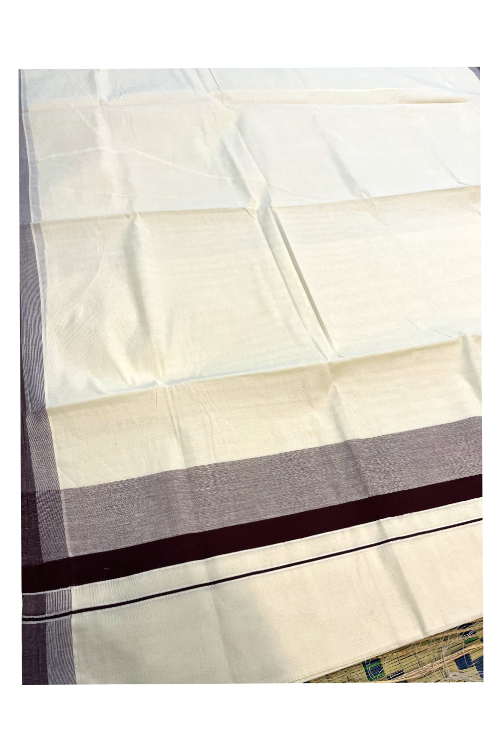 Pure Cotton Off White Kerala Saree with Brown Shaded Border