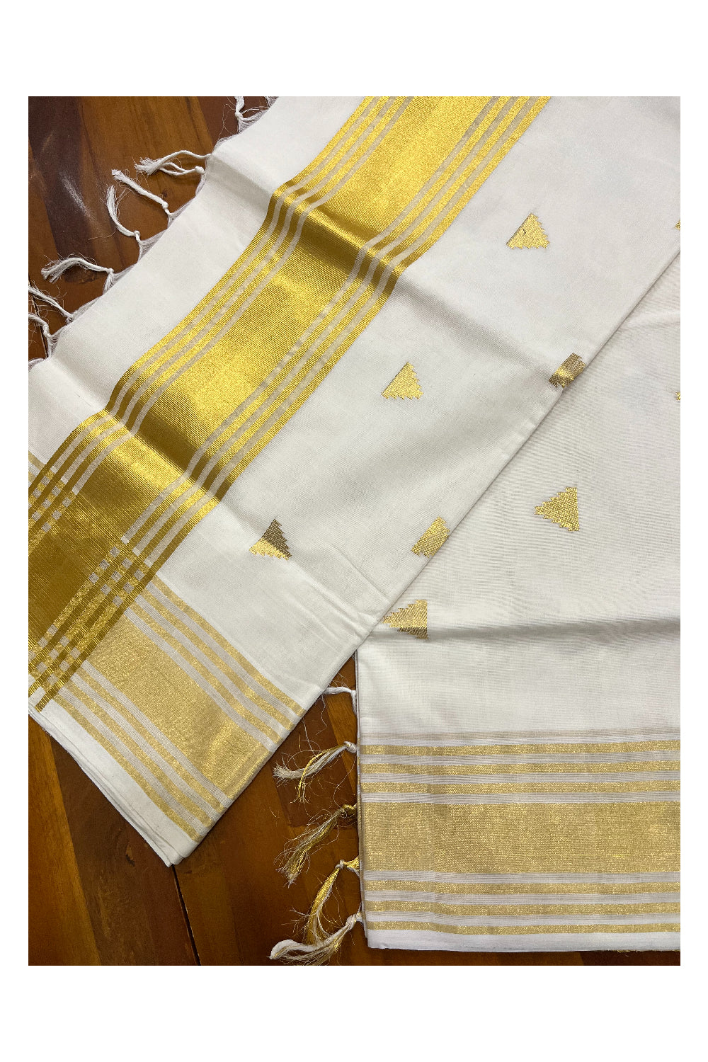 Southloom Premium Handloom Cotton Saree with Kasavu Temple Woven Designs across Body