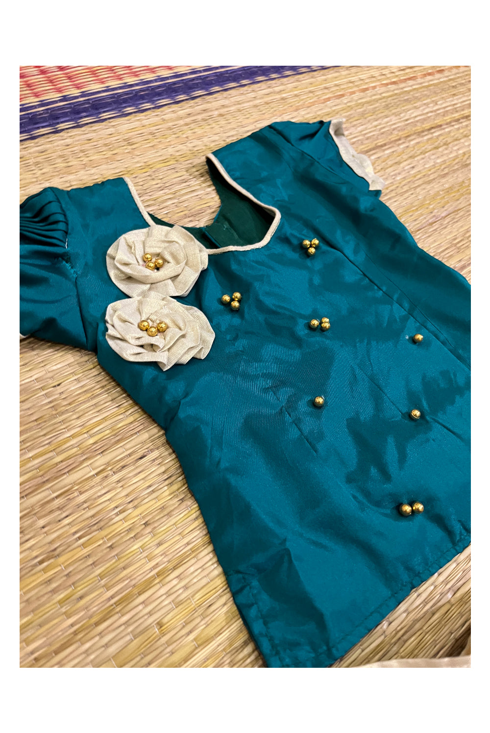 Southloom Kerala Green Pavada Blouse with Bead Work for Kids (Age 1 - 10)