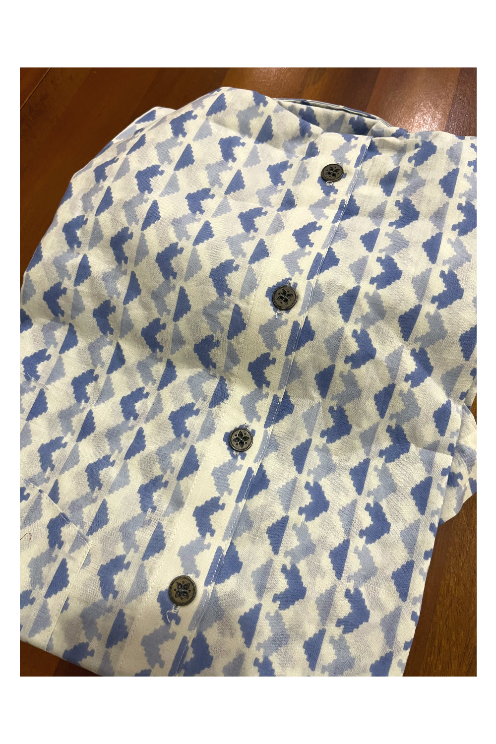 Southloom Jaipur Cotton Blue White Hand Block Printed Shirt (Half Sleeves)