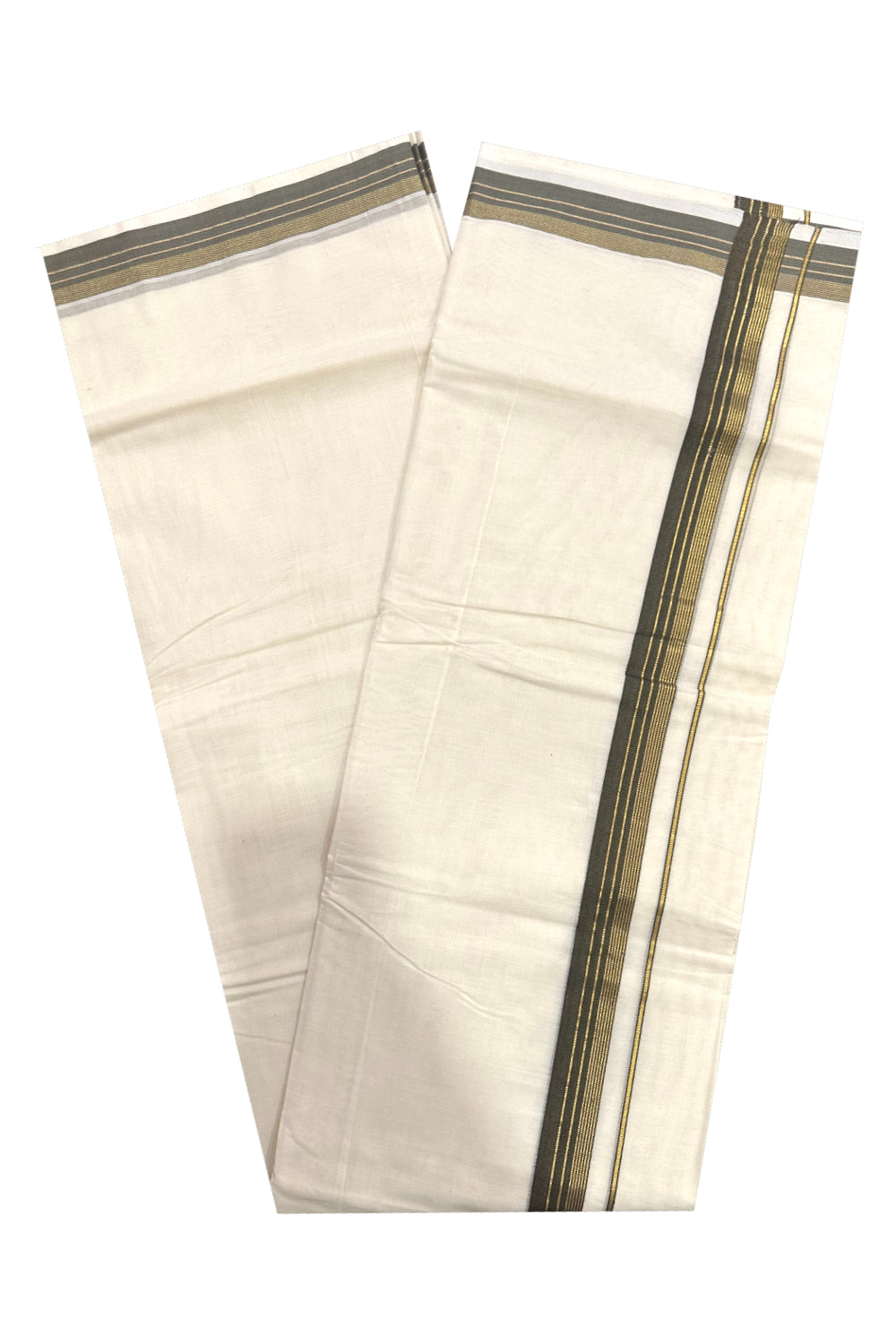 Southloom Premium Handloom Mundu with Greyish Green and Kasavu Kara (Onam Mundu 2023)