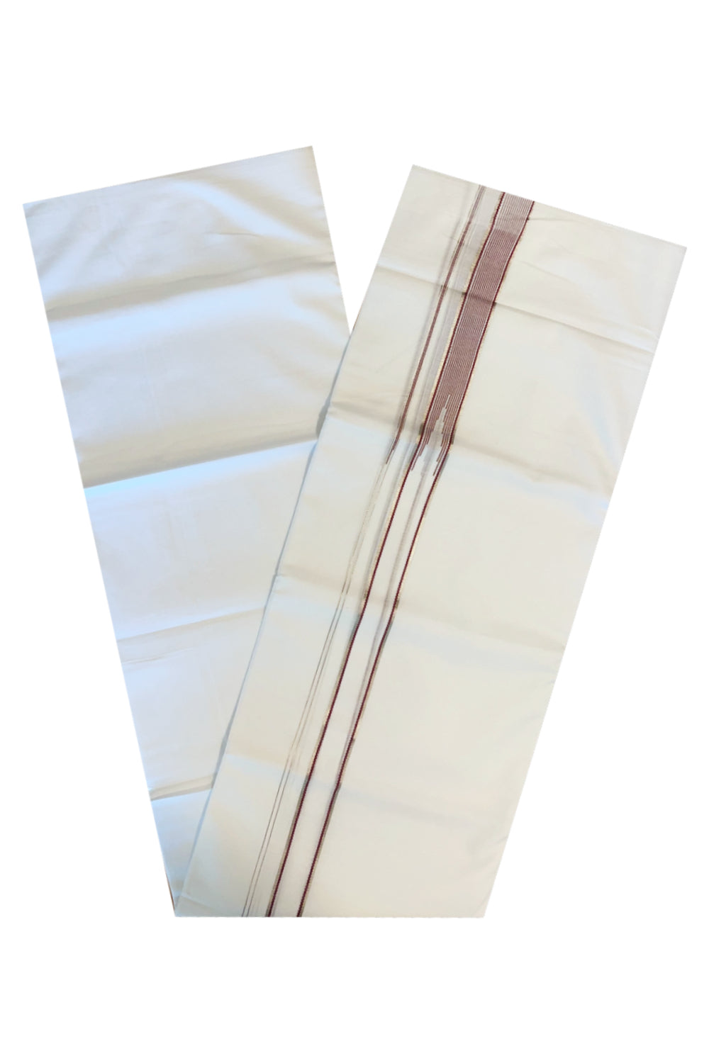 Pure White Cotton Double Mundu with Silver Maroon Chutti Kara (South Indian Kerala Dhoti)