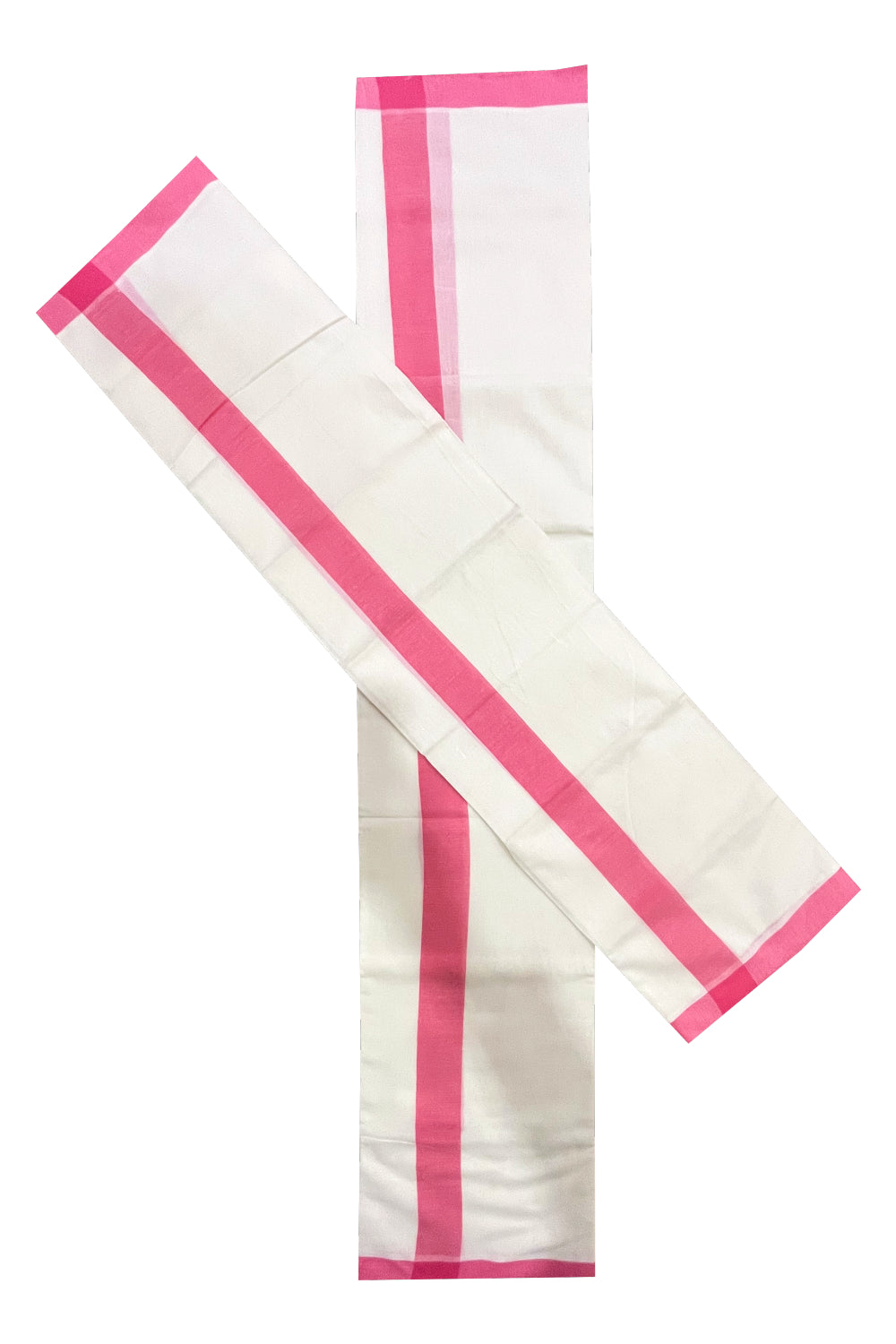 Kerala Cotton Mulloth Single Set Mundu (Mundum Neriyathum) with Pink Border (Extra Soft Cotton)