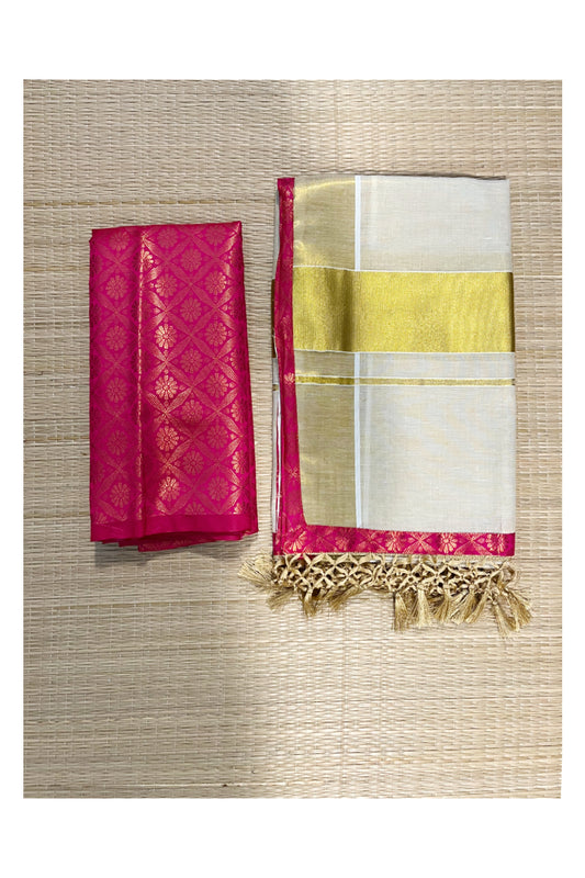 Southloom Semi Stitched Tissue Dhavani Set with Pavada and Pink Blouse Piece