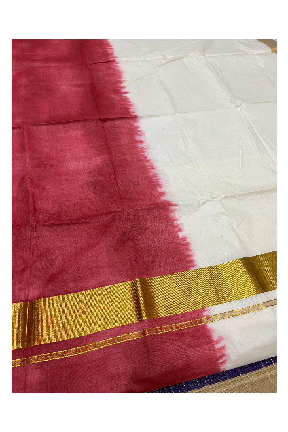 Southloom Tie and Dye Multi Colour Red  Kasavu Saree (Onam 2024 Collection)