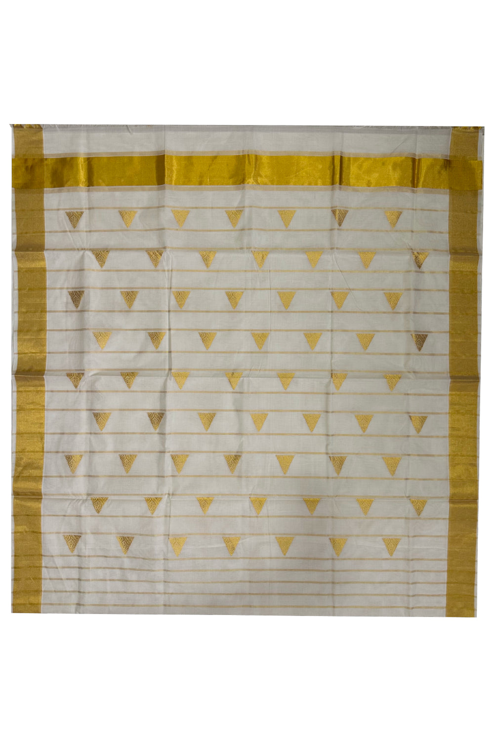 Southloom Premium Handloom Cotton Saree with Kasavu Temple Woven Motifs