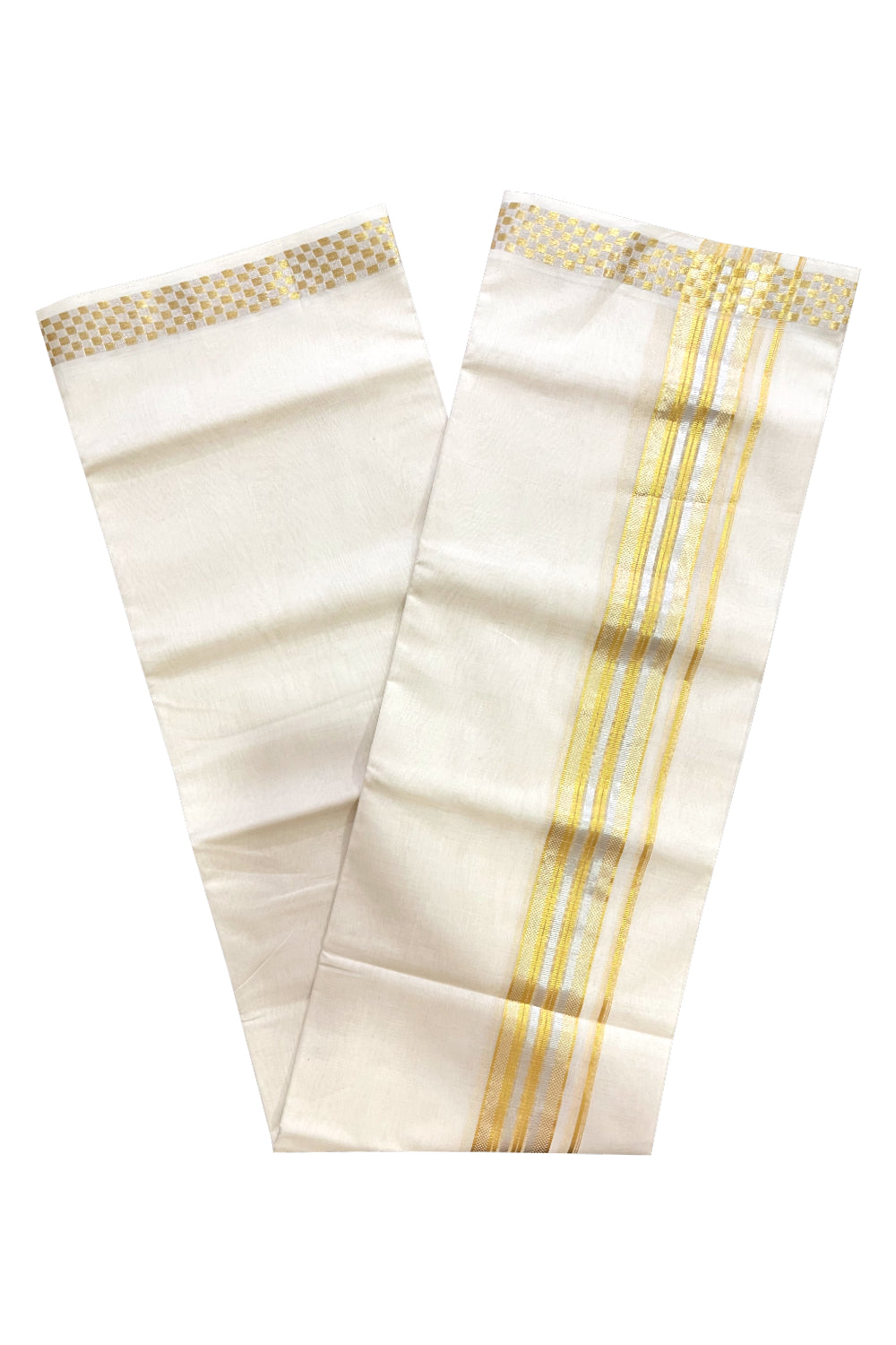 Southloom Super Premium Balaramapuram Unakkupaavu Handloom Double Wedding Mundu with Silver and Golden Kasavu Woven Border (Vishu 2024 Collection)