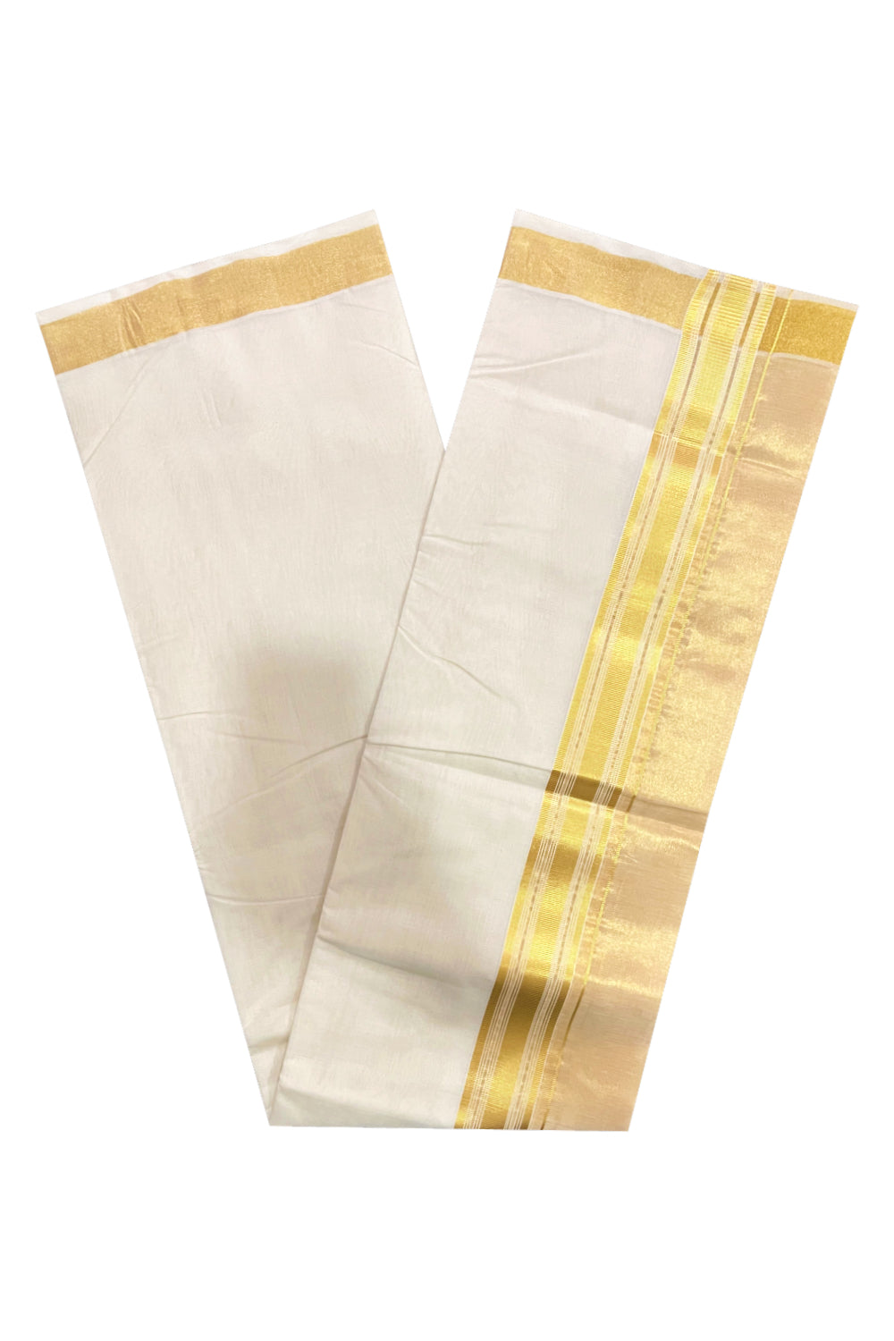 Southloom Premium Handloom Pure Cotton Wedding Mundu with Tissue Kasavu on Border (South Indian Kerala Dhoti)