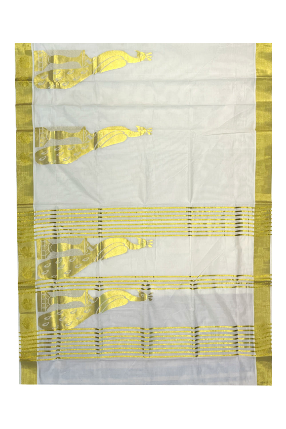 Kerala Pure Cotton Kasavu Saree with Peacock Woven Design Border