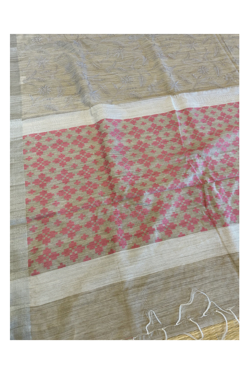 Southloom Cotton Brown Designer Thread Work Saree