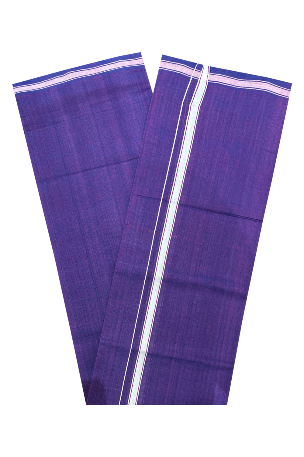 Southloom Premium Handloom Violet Solid Single Mundu (Lungi) with White Border (South Indian Kerala Dhoti)