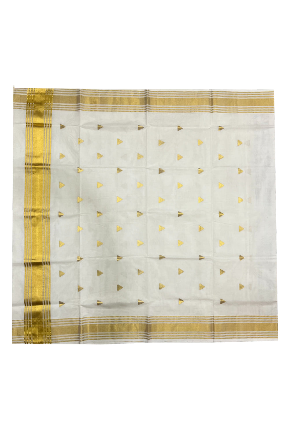 Southloom Premium Handloom Cotton Saree with Kasavu Temple Woven Designs across Body