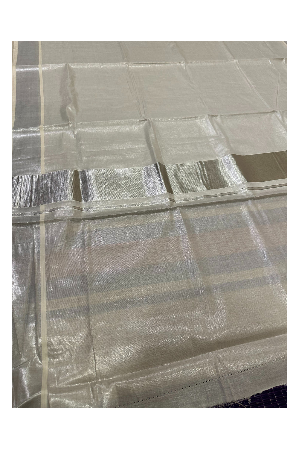 Kerala Silver Tissue Kasavu Plain Saree with 4 Inch Border