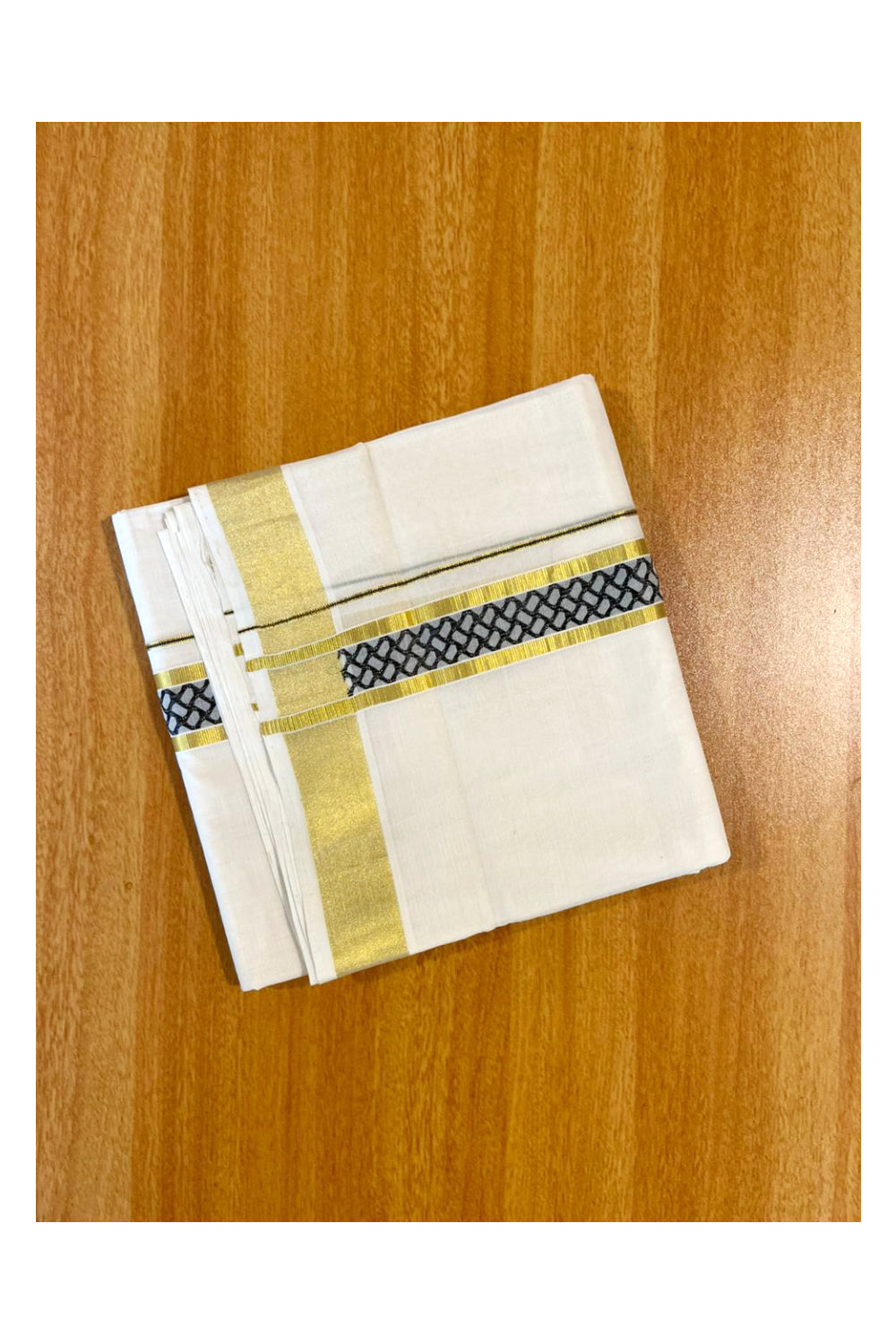 Southloom Premium Handloom Pure Cotton Mundu with Black and Kasavu Woven Border