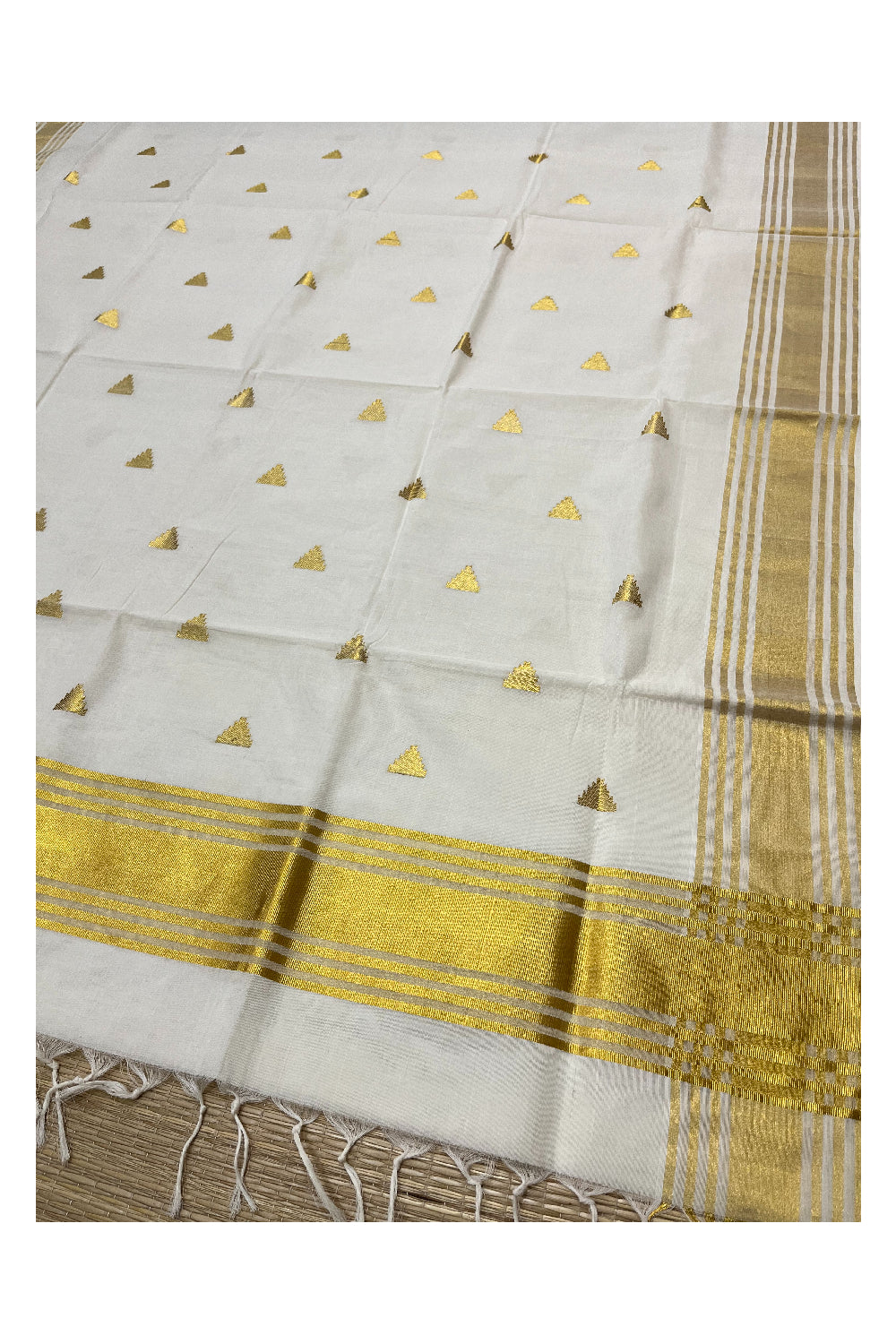 Southloom Premium Handloom Cotton Saree with Kasavu Temple Woven Designs across Body