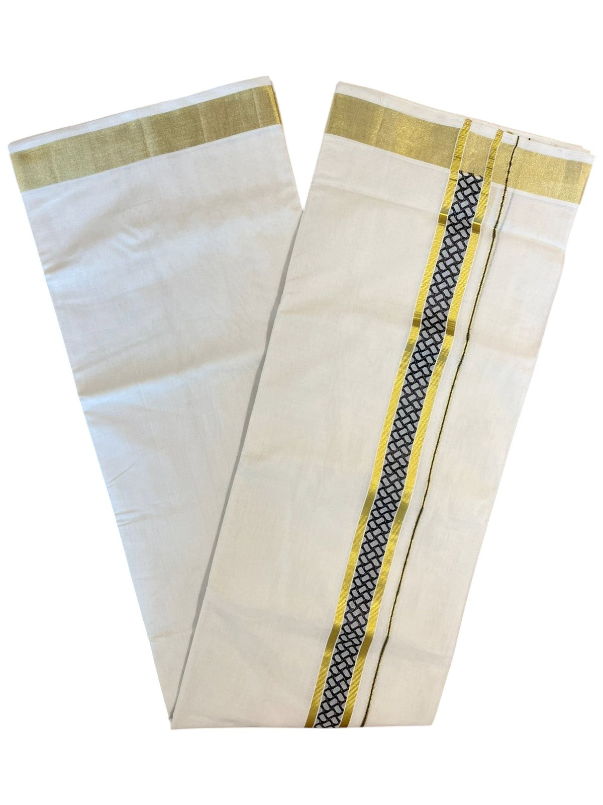 Southloom Premium Handloom Pure Cotton Mundu with Black and Kasavu Woven Border