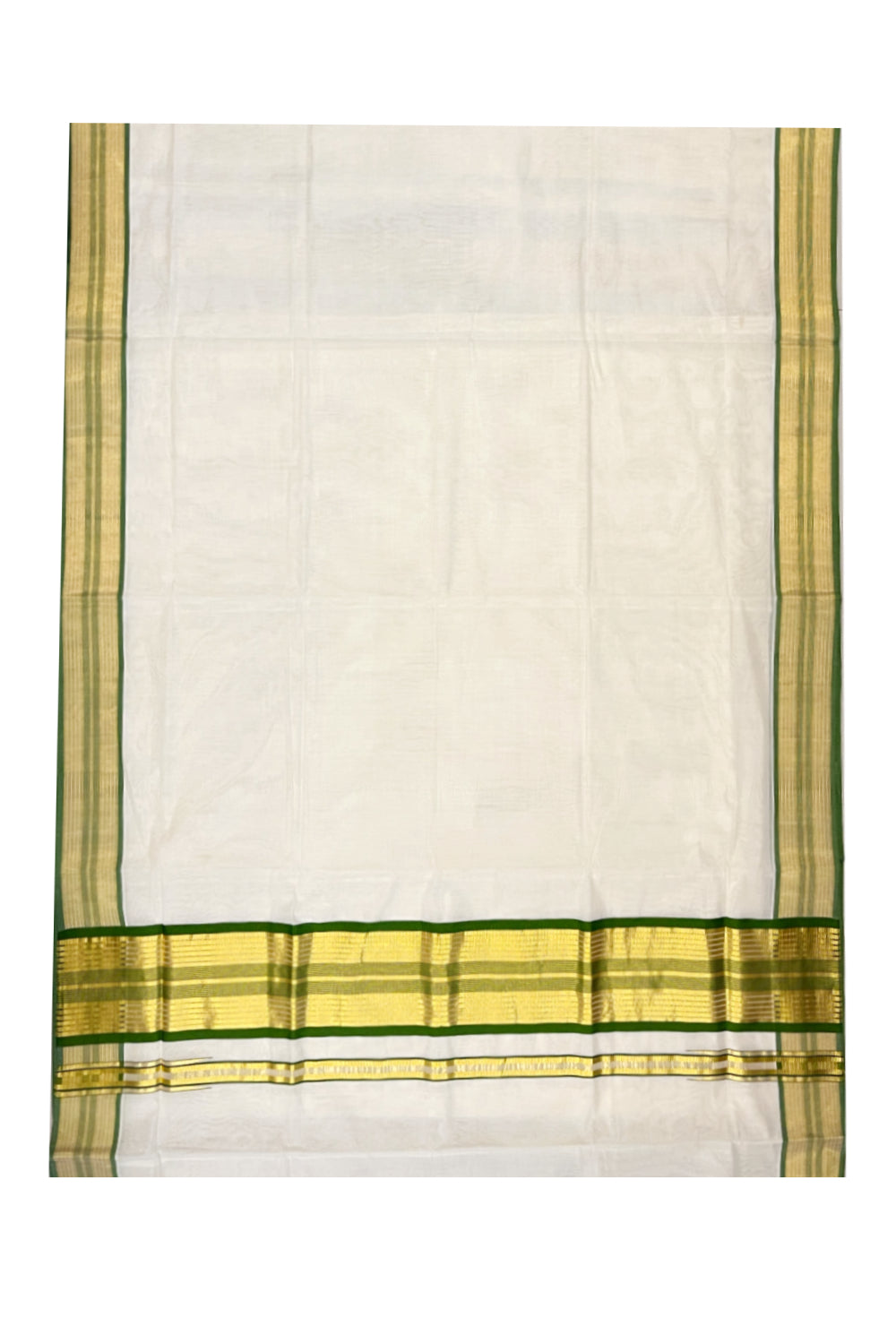 Southloom Premium Handloom Cotton Saree with Kasavu and Green Border