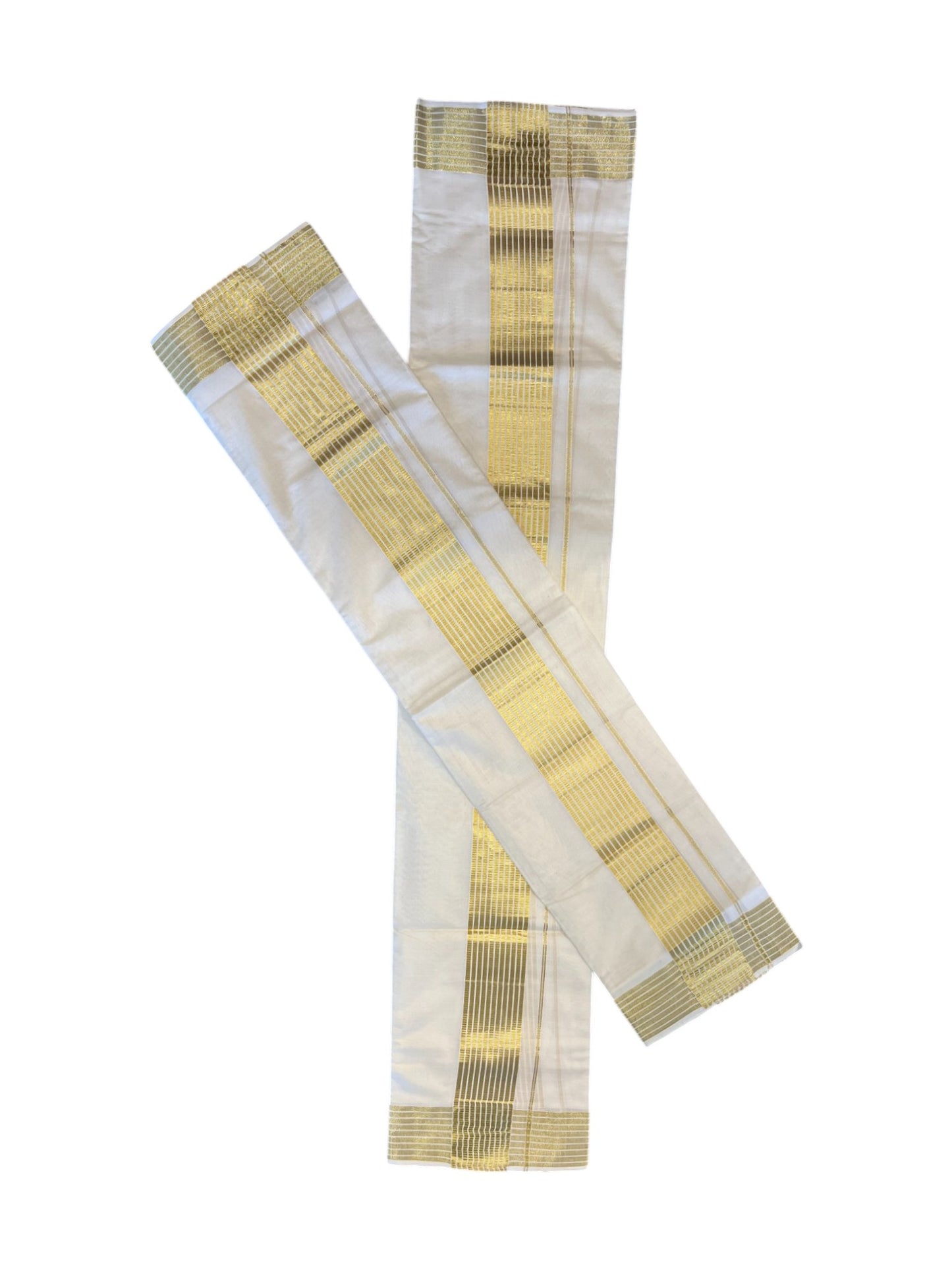 Kerala Cotton Set Mundu (Mundum Neriyathum) with Golden Lines on Border