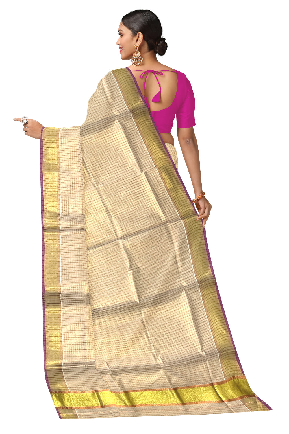 Kerala Copper and Golden Tissue Kasavu Check Design Saree