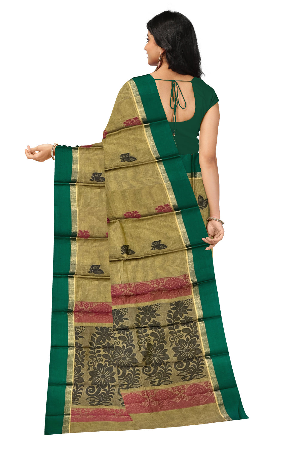 Southloom Cotton Green Saree with Woven Butta Works on Body and Pallu