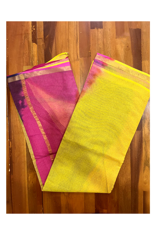 Southloom Kota Fabric Printed Yellow Magenta Saree