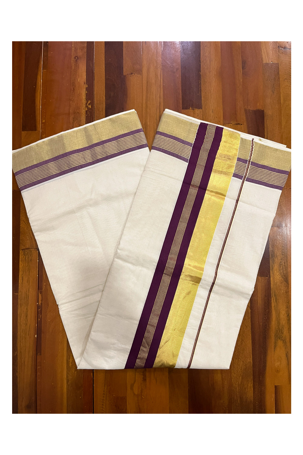 Pure Cotton Kerala Saree with Kasavu and Purple Border