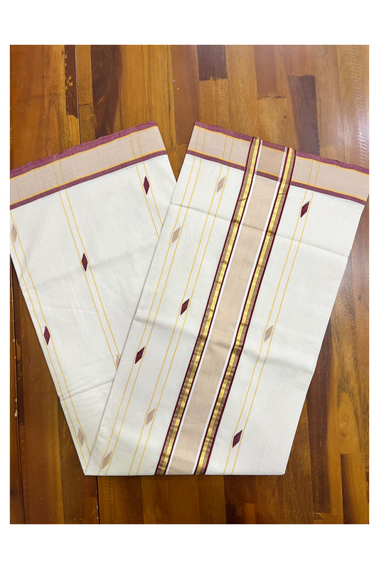 Southloom Premium Balaramapuram Unakkupaavu Handloom Cotton Butta Saree with Light Brown Maroon and Kasavu Border (Vishu 2024 Collection)