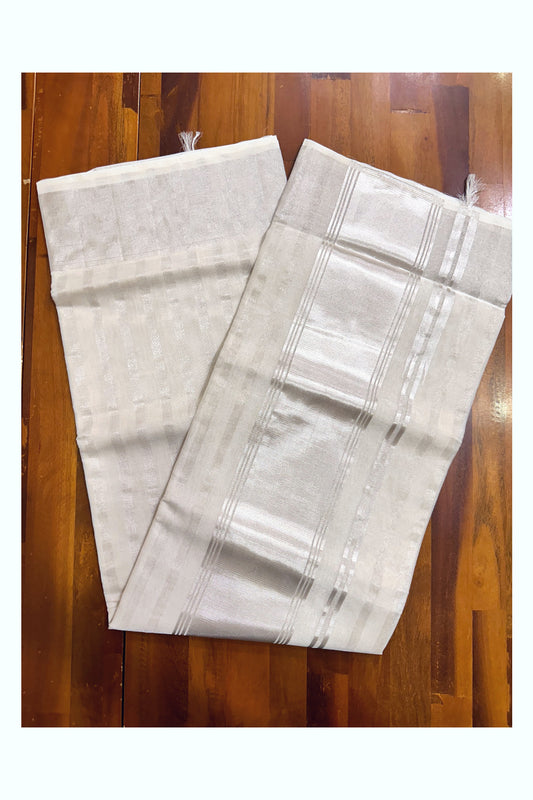 Southloom™ Premium Handloom Silver Tissue Saree with Silver Kasavu Lines (Vishu 2024 Collection)