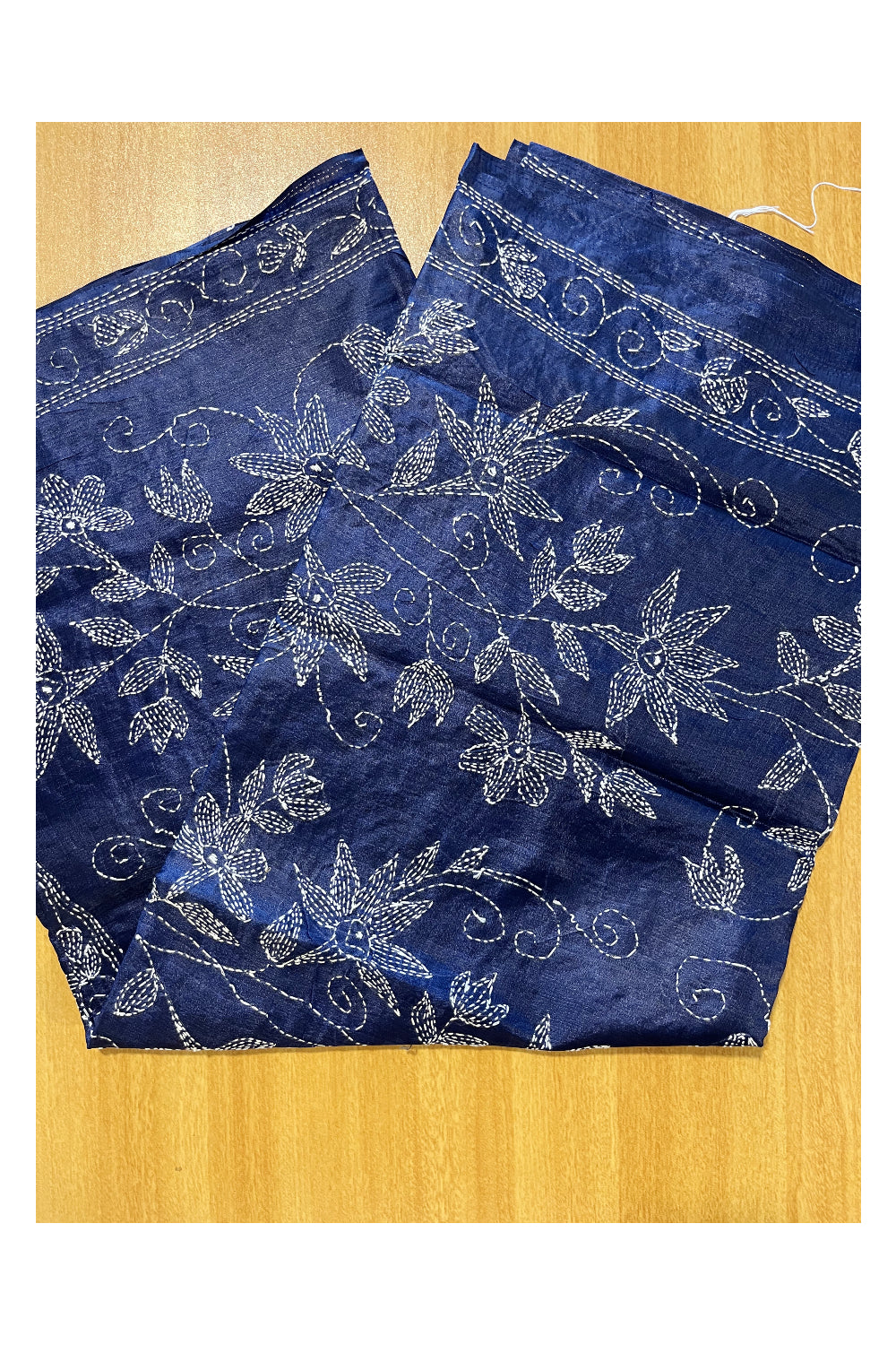 Southloom Kantha Thread Work Designer Blue Saree