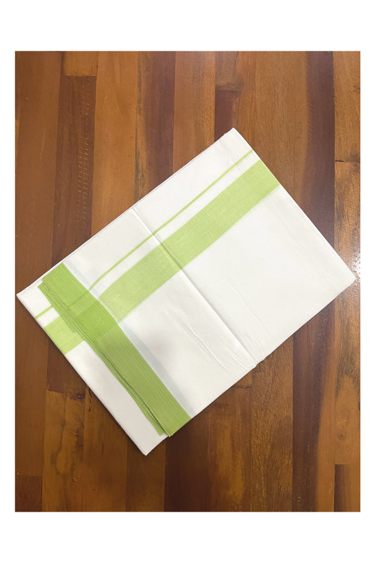 Pure White Cotton Double Mundu with Light Green Border (South Indian Kerala Dhoti)