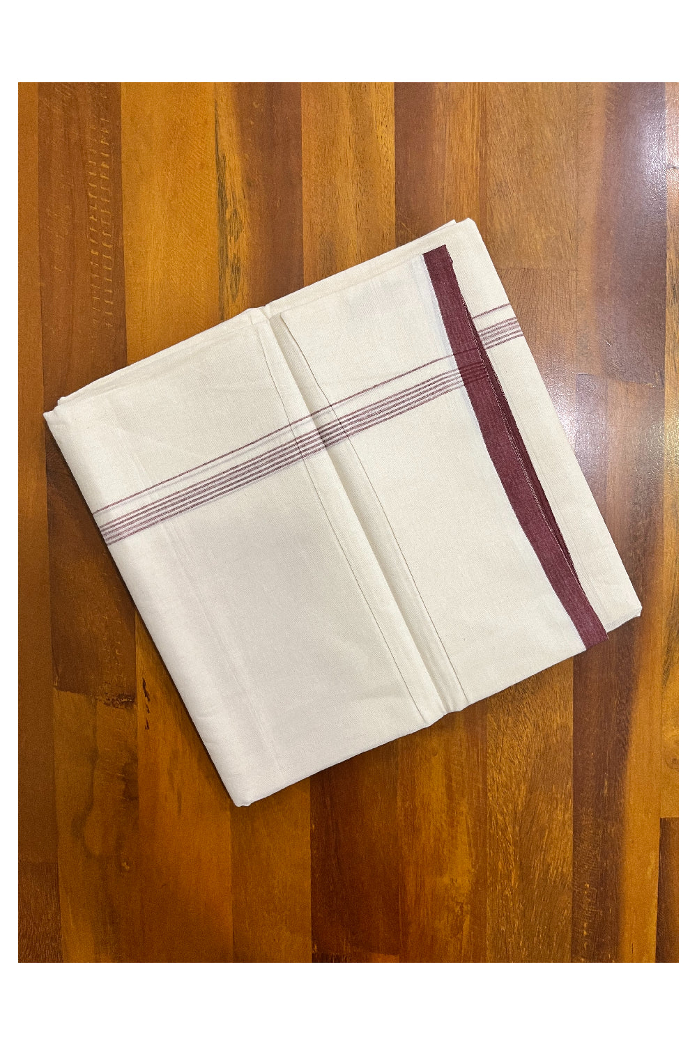 Pure Cotton Off White Double Mundu with Maroon Border (South Indian Kerala Dhoti)-  Vishu 2024 Collection