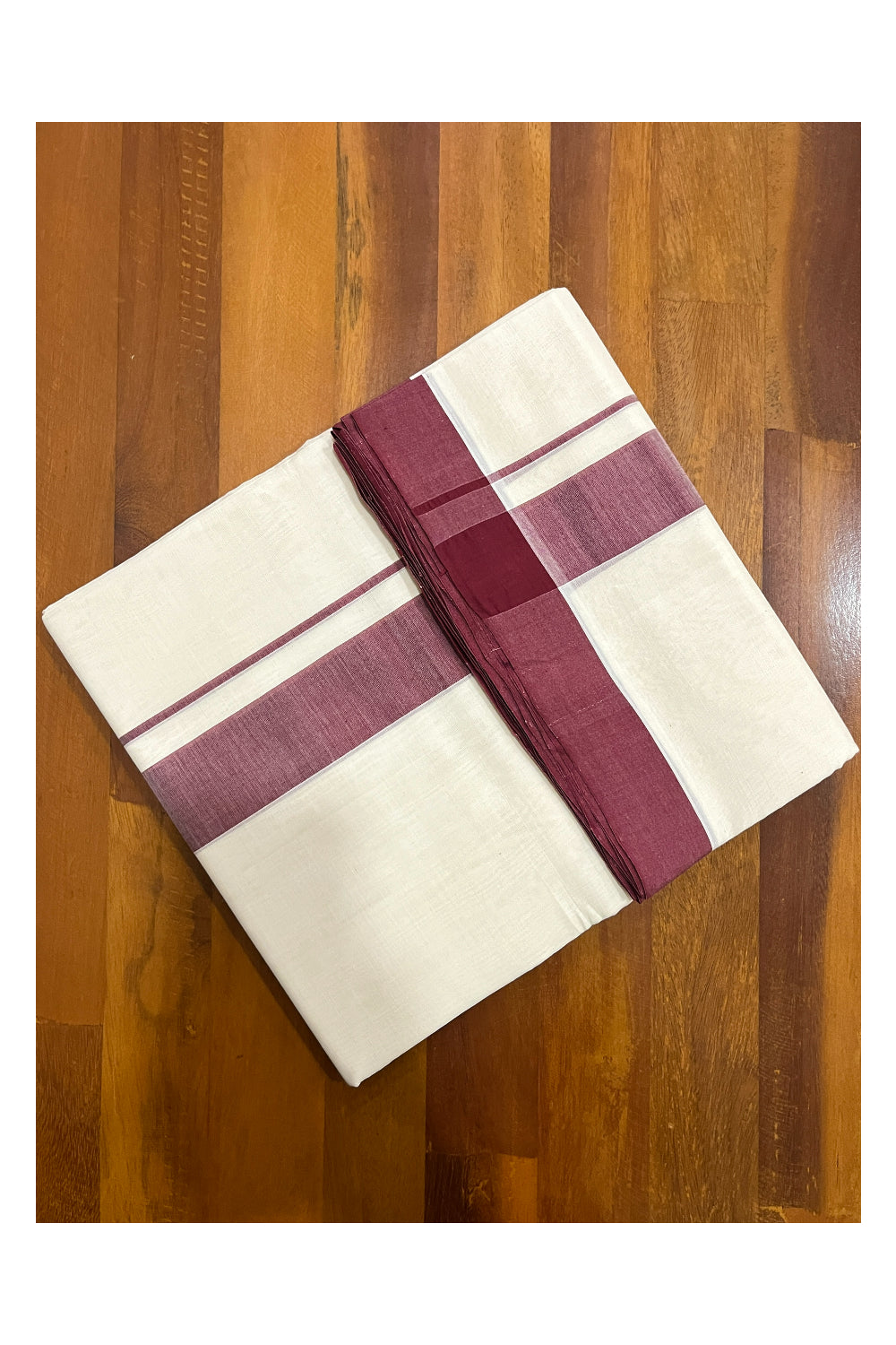 Southloom Premium Balaramapuram Unakkupaavu Handloom Mundu with 2 inch Maroon Border (South Indian Kerala Dhoti)