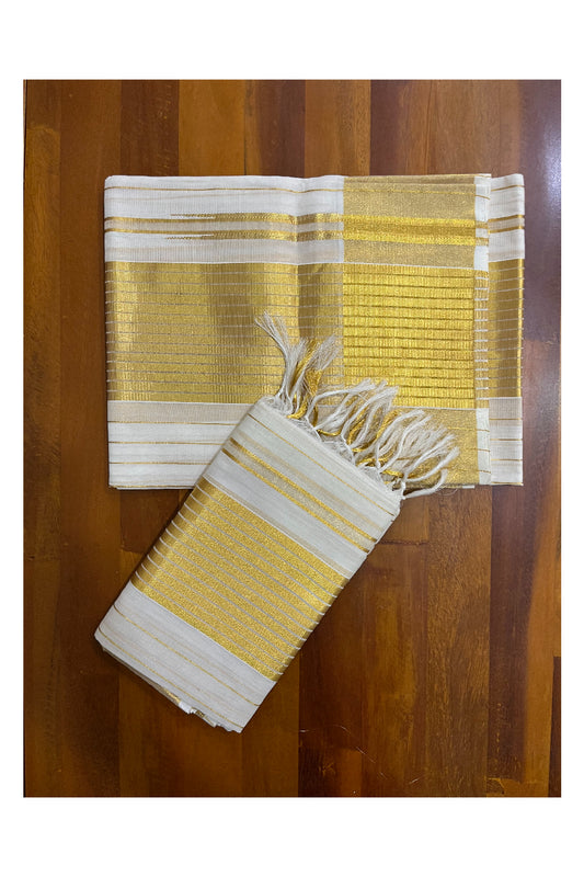 Southloom Premium Balaramapuram Unakkupaavu Handloom Cotton Wedding Set Mundu with Kasavu Lines across the Body and Border. (2.80Mtrs)