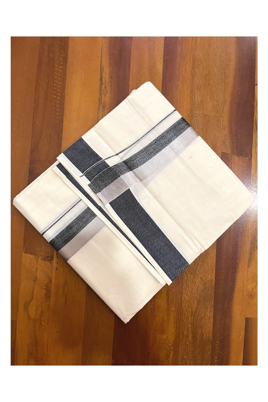 Kerala Cotton Double Mundu with Black and Silver Kasavu Border (Onam Mundu 2023)