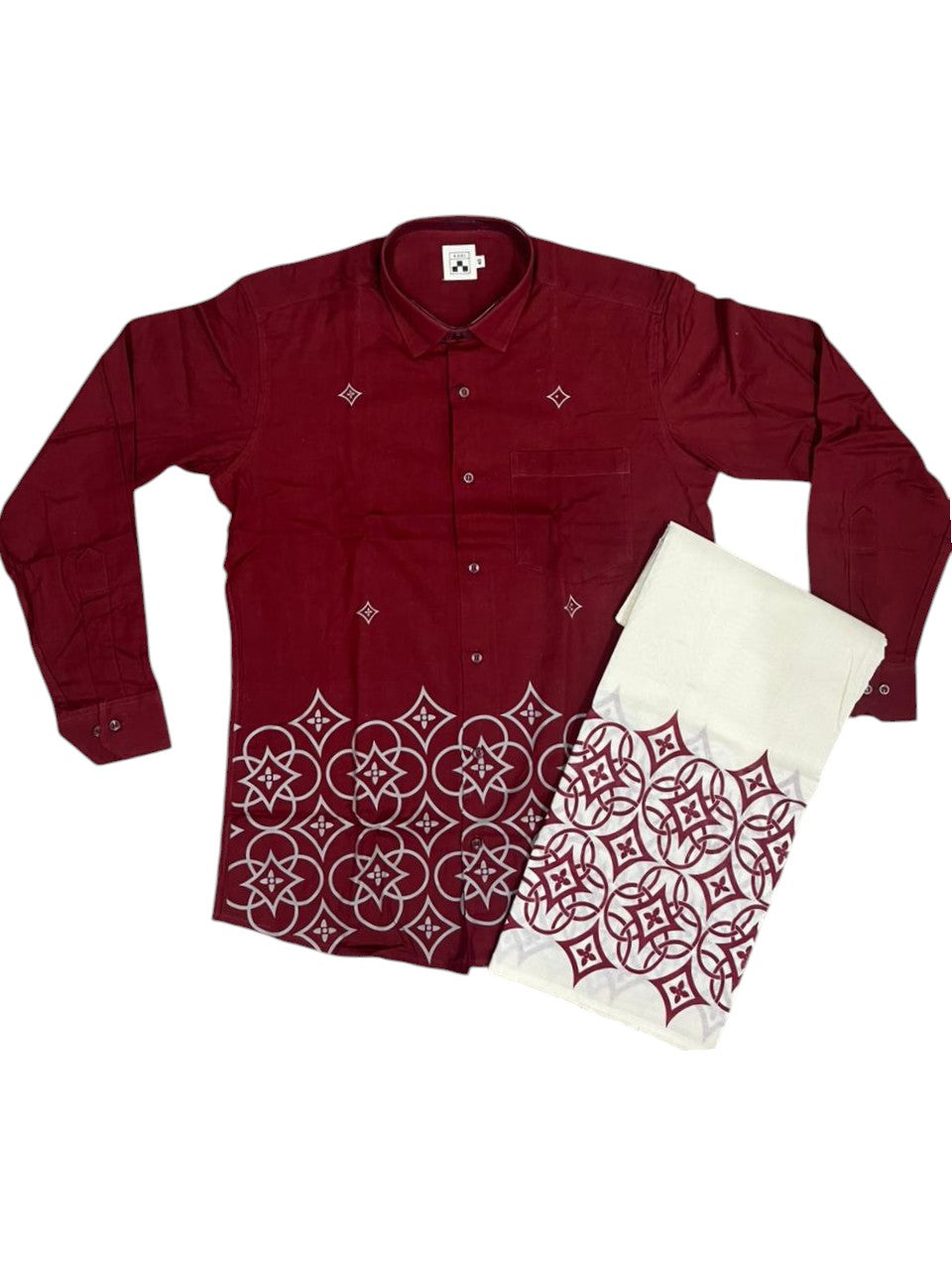 Southloom Cotton printed Maroon Men's Combo  (Shirt + Mundu) SL578