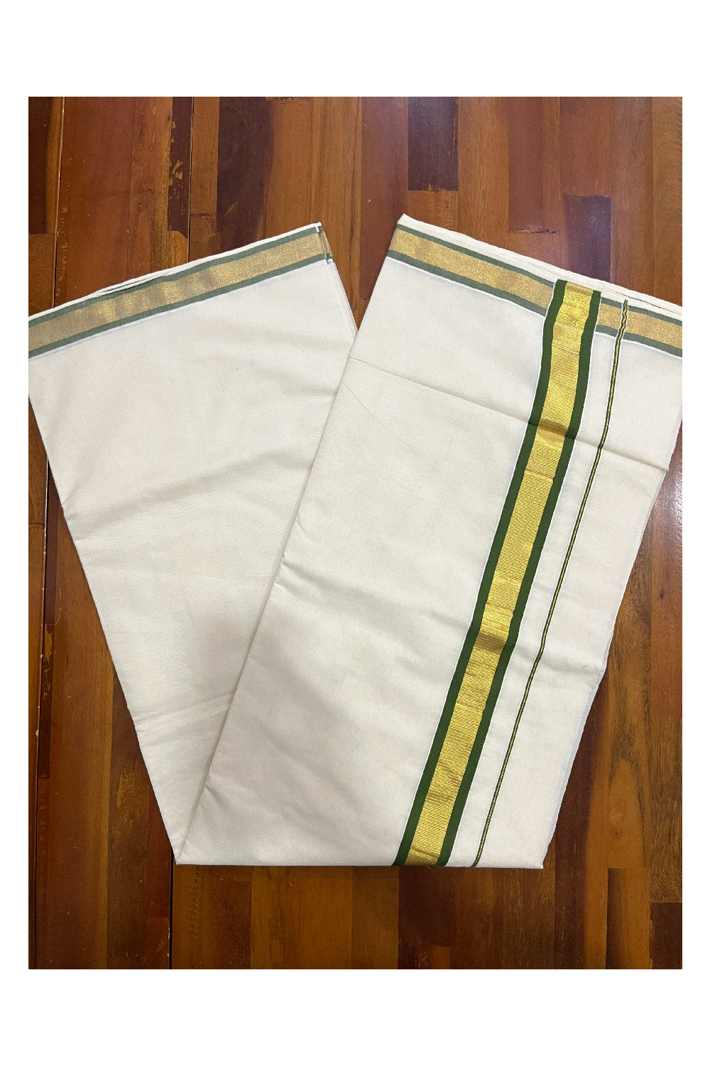 Kerala Pure Cotton Saree with Kasavu and Green Border (Onam Saree 2023)