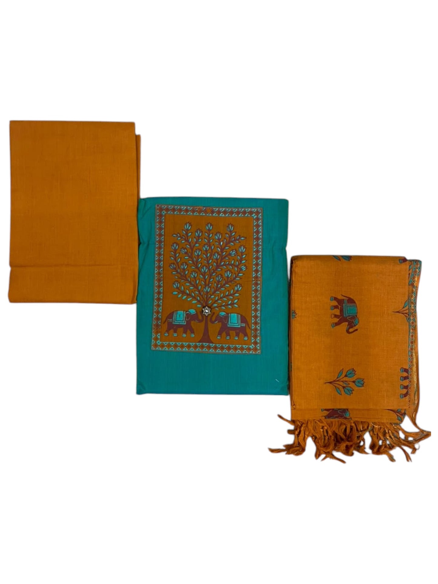 Southloom™ Cotton  3 Piece Green Salwar Material with Woven  Work