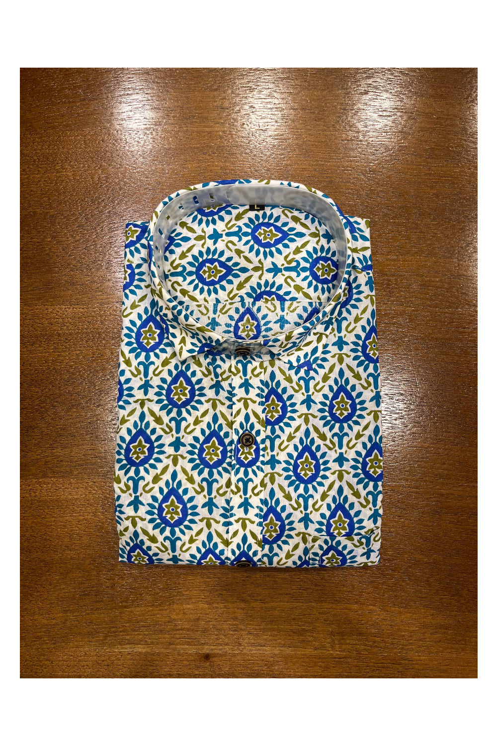 Southloom Jaipur Cotton Blue Hand Block Printed Shirt (Half Sleeves)