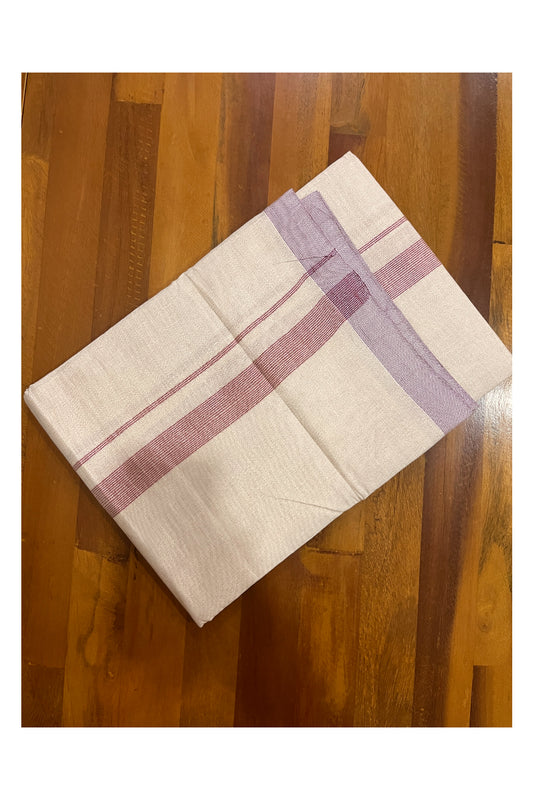 Kerala Rose Copper Tissue Double Mundu with Red Lines Border (South Indian Kerala Dhoti)