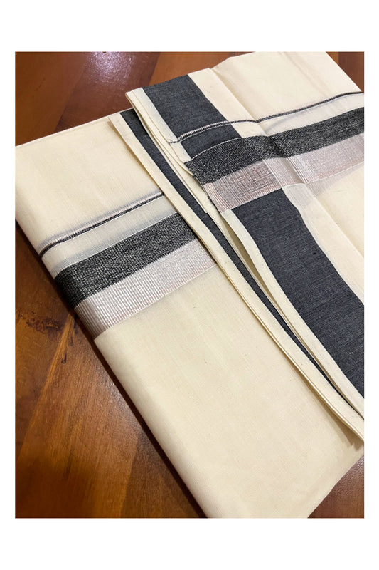 Kerala Cotton Double Mundu with Black and Silver Kasavu Border (Onam Mundu 2023)