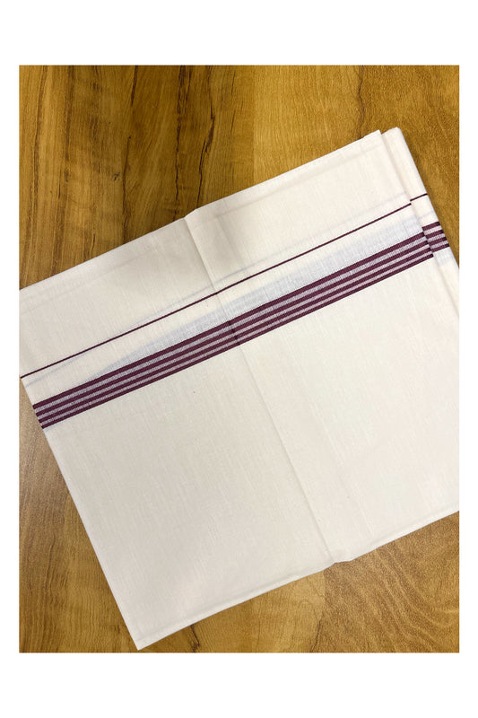 Southloom Off White Single Mundu / Lungi with Violet Lines On Kara (South Indian Kerala Dhoti)